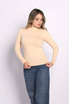 Neck Long Sleeve Top - blanc