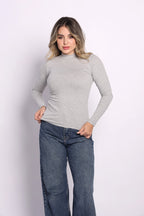 Neck Long Sleeve Top - blanc