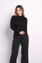 Neck Long Sleeve Top - blanc