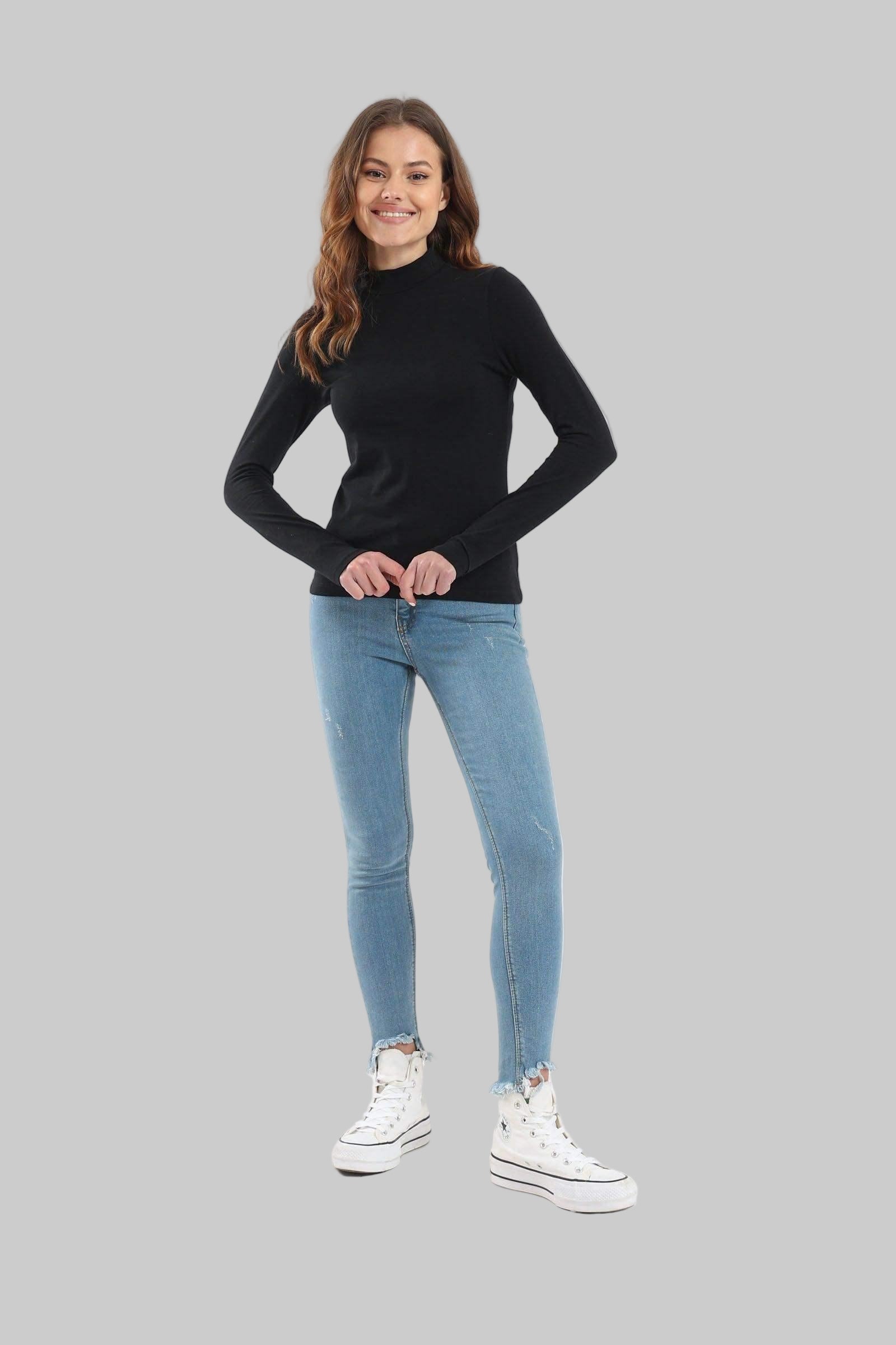 High Neck Long Sleeve Cotton Top (Carina)