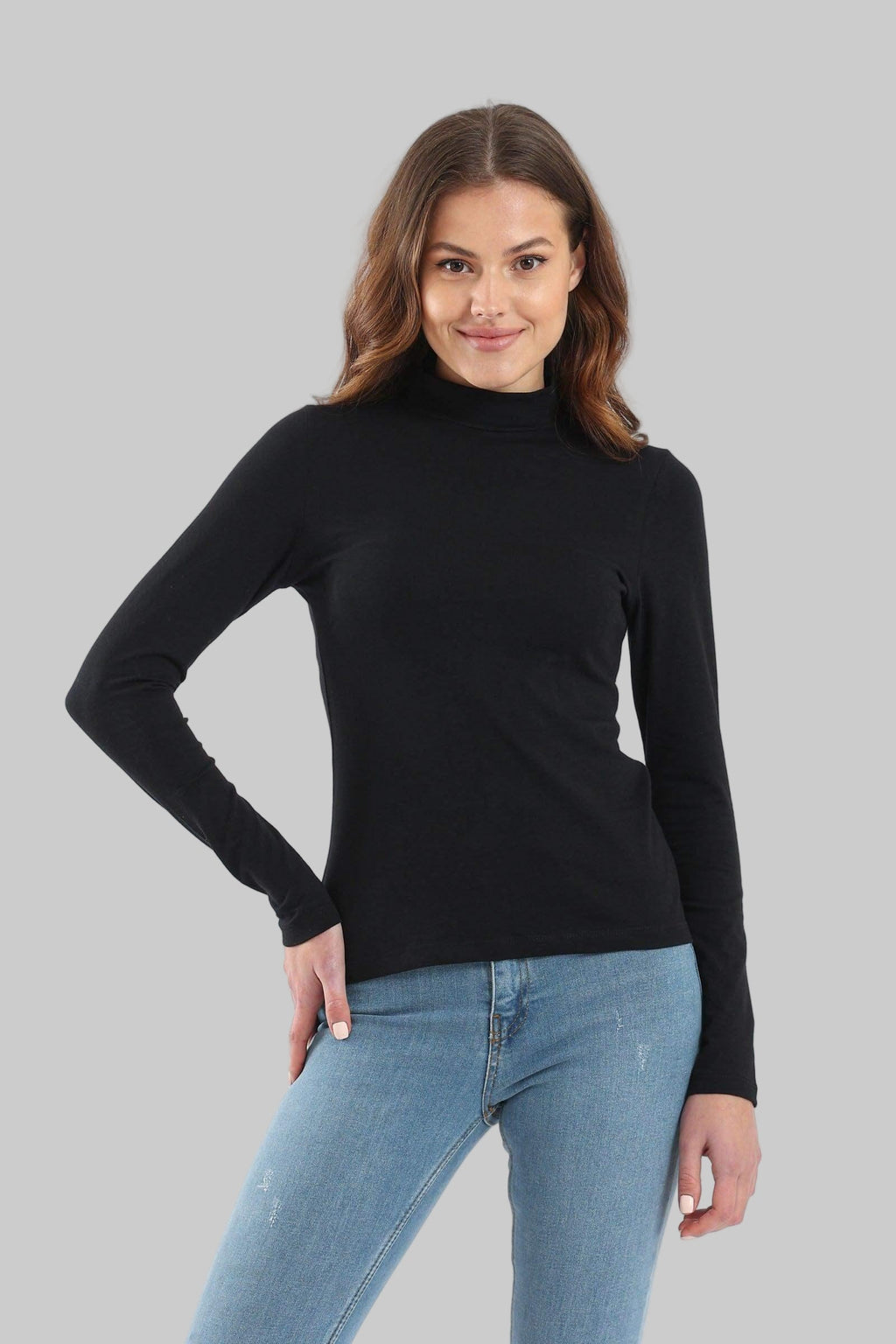 High Neck Long Sleeve Cotton Top (Carina)