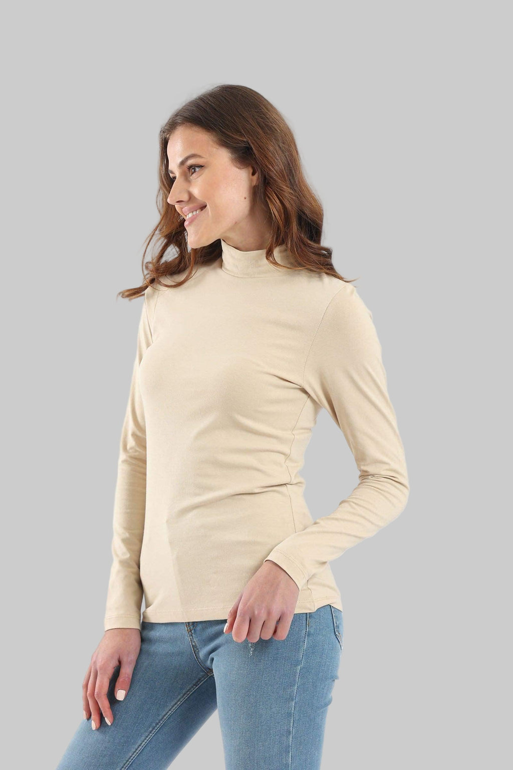 High Neck Long Sleeve Cotton Top (Carina)