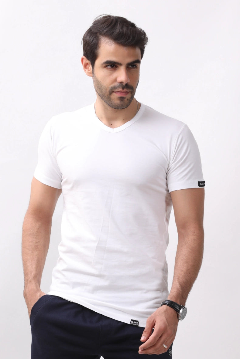 Half Sleeve Lycra V - Blanc
