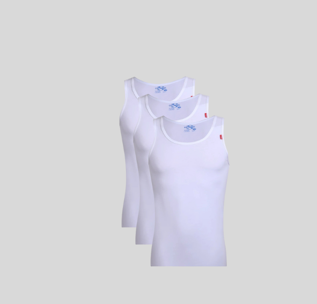 (Cottonil) ٣ قطع  فانله حمالة قطن ستريتش اولاد ابيض