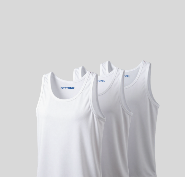 (Cottonil) ٣ قطع  فانله حمالة قطن ستريتش اولاد ابيض